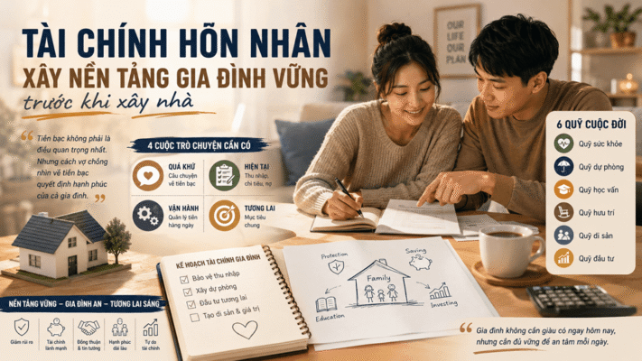 Tài chính hôn nhân không phải chuyện ai giữ tiền, mà là cách hai người cùng nhìn về một hướng. Khung tư duy và những cuộc trò chuyện cần có để xây nền gia đình vững.