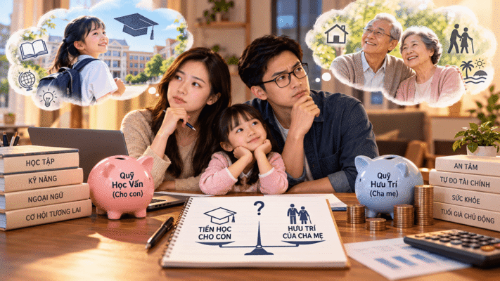 tiền học con hưu trí cha mẹ